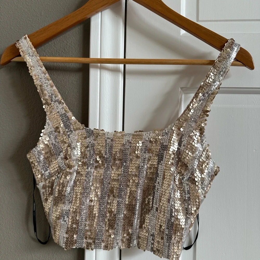 Sequin Striped Crop Top - Silver and Gold - Picture 1 of 3